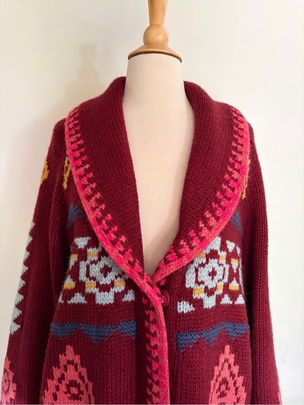 Sundance Women’sSouthwestern Cardigan Duster Sweater Coat Burgundy Boho NWT - Picture 2 of 11